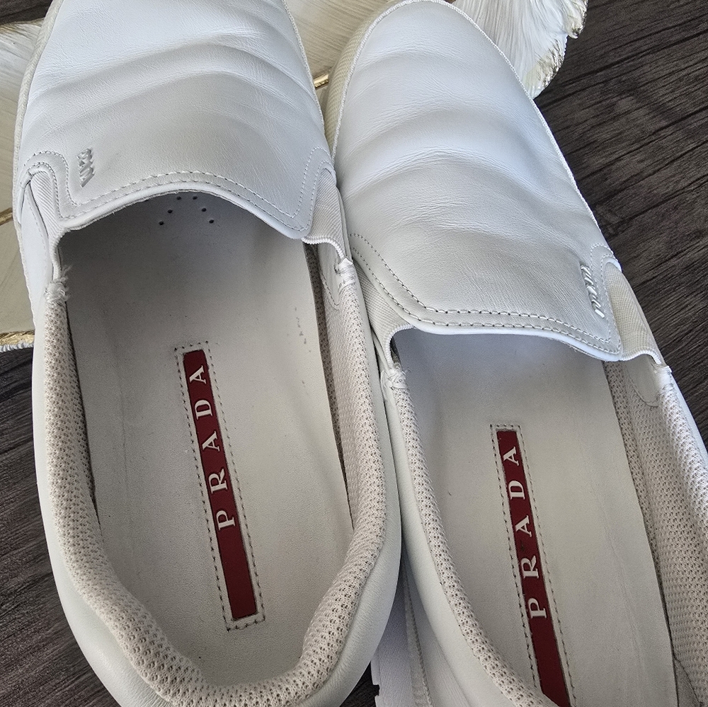 Authentic Prada White Leather Slip-On Shoes - Picture 9 of 16